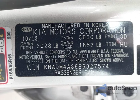 2014 Kia Rio Lx из США, поврежденный, VIN KNADM4A36E6327574